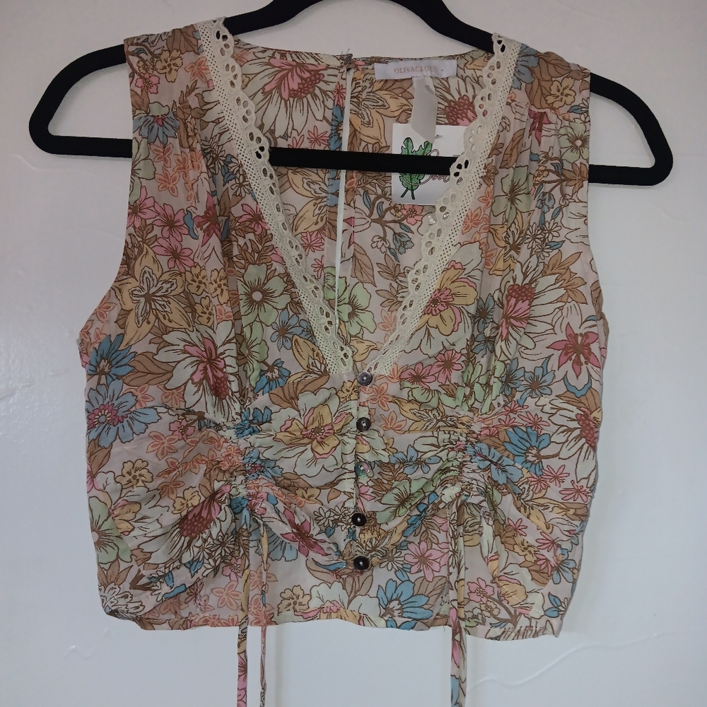 Floral Lace Trim Tank Top